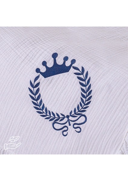 - King Bebek Battaniye Işlemeli Müslin Kumaş Pamuk 85CM x 85CM Indigo