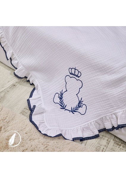 - King Bear Bebek Battaniye Işlemeli Müslin Kumaş Pamuk 85CM x 85CM Indigo modelleri