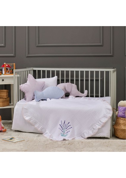 - Lavander Bebek Battaniye Nakışlı Müslin Kumaş Pamuk 85CM x 85CM