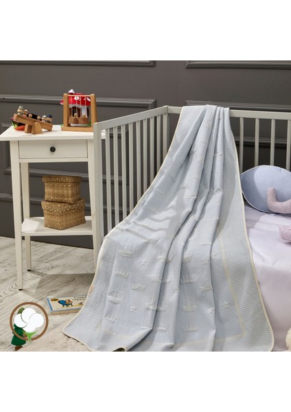 - Crown Bebek Battaniye %70 Bambu %30 Mikro Kumaş 110CM x 150CM Mavi