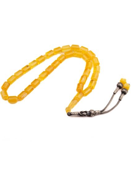 Kapsül Kesim 12X9 mm Damla Kehribar Gümüş Püsküllü Tesbih