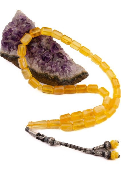 Kapsül Kesim 12X9 mm Damla Kehribar Gümüş Püsküllü Tesbih fiyatları