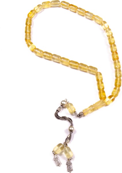 Kapsül Kesim 11X7 mm Damla Kehribar Gümüş Püsküllü Tesbih