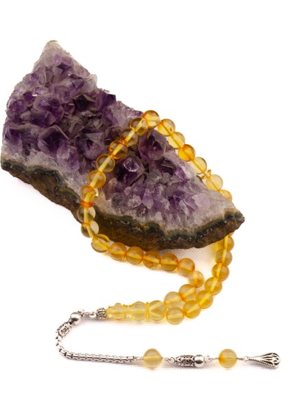 Küre Kesim 7x7 mm Damla Kehribar Gümüş Püsküllü Tesbih fiyatları