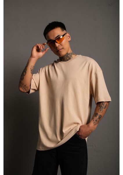 - Unisex Oversize Düz Pamuklu T-Shirt