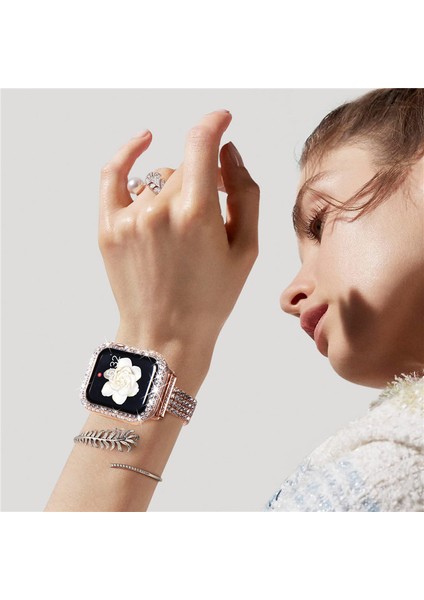Apple Watch 40MM Önü Cam Elmas Taşlı Zarif Tam Koruma Kılıf