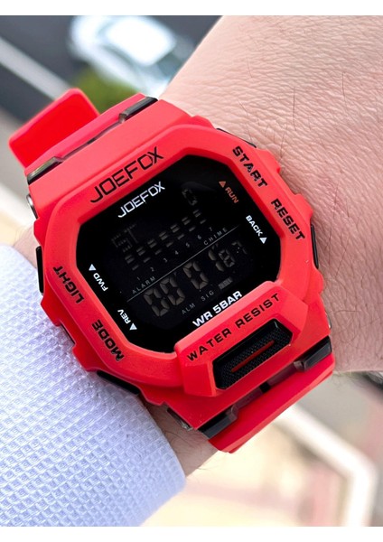 Joefox G-Shock Kasa Kırmızı/siyah Digital 5 Atm Suya Dayanıklı 2 Yıl Garantili Spor Kol Saati J-GS01