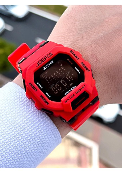 Joefox G-Shock Kasa Kırmızı/siyah Digital 5 Atm Suya Dayanıklı 2 Yıl Garantili Spor Kol Saati J-GS01