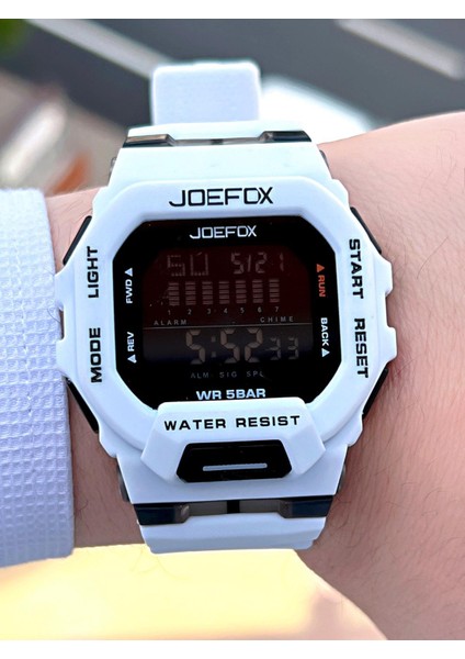 Joefox G-Shock Kasa Beyaz/siyah Digital 5 Atm Suya Dayanıklı 2 Yıl Garantili Spor Kol Saati J-GS012