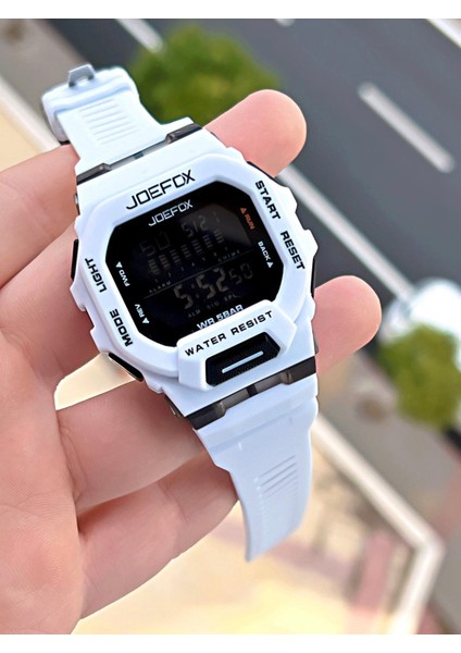 Joefox G-Shock Kasa Beyaz/siyah Digital 5 Atm Suya Dayanıklı 2 Yıl Garantili Spor Kol Saati J-GS012