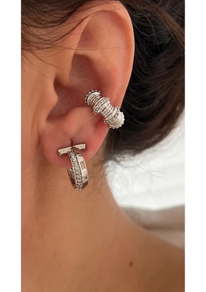 Gümüş Kaplama Taşlı Zen Earcuff