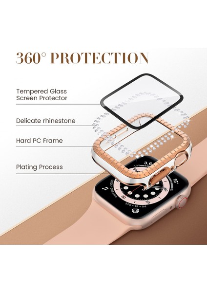 Apple Watch 40MM Önü Cam Elmas Taşlı Zarif Tam Koruma Kılıf