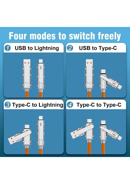 4 In 1 Çok Fonksiyonlu USB Data Kablosu Pd 100W Type C Hızlı Şarj Kablosu Type C Lightning iPhone 15 14 13