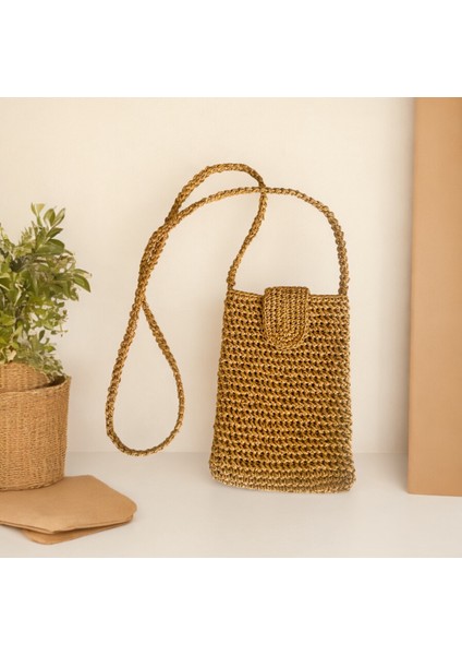Hasır El Yapımı Örgü Telefon Çantası, Handmade Tasarım Çanta