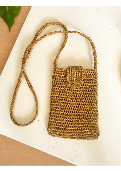 Hasır El Yapımı Örgü Telefon Çantası, Handmade Tasarım Çanta