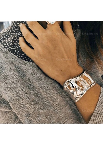 Bone Cuff Unisex Kalın Silver Kelepçe Kemik Manşet Bileklik