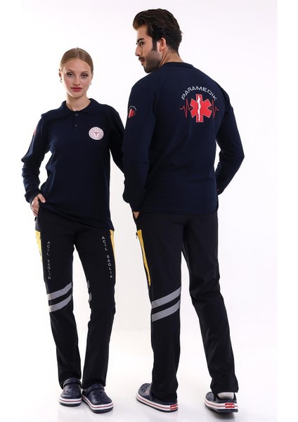 Paramedik Yakalı Unisex Tshirt Uzun Kol - Lacivert