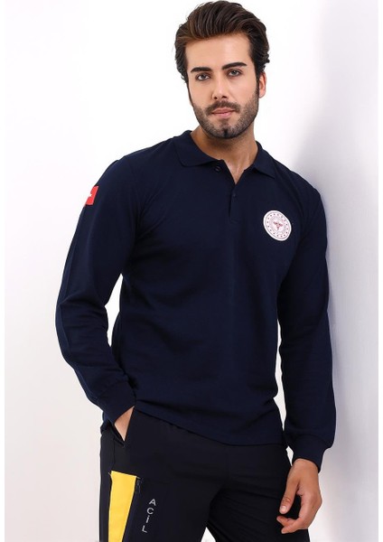 Paramedik Yakalı Unisex Tshirt Uzun Kol - Lacivert