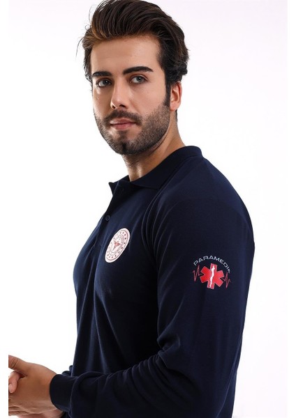 Paramedik Yakalı Unisex Tshirt Uzun Kol - Lacivert