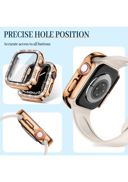 Apple Watch 45MM Önü Cam Elmas Taşlı Zarif Tam Koruma Kılıf