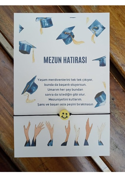 Mezun Hatırası | 10 Adet Kuşe Kartlı Emoji Bileklik - Okul Hediyesi - Öğrenci Hediyesi - Mezuniyet