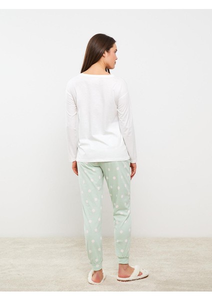 Lcw Dream Bisiklet Yaka Baskılı Uzun Kollu Hamile Pijama Takımı
