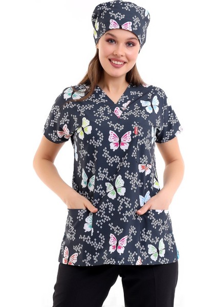 Yarasa Kol Dijital Unisex Desenli Üst - 6509 Füme Kelebekler