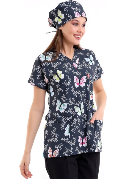Yarasa Kol Dijital Unisex Desenli Üst - 6509 Füme Kelebekler modelleri
