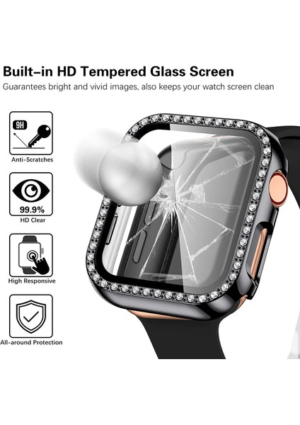 Apple Watch Seri 3 2 1 Uyumlu 42MM Önü Cam Elmas Taşlı Zarif Tam Koruma Kılıf