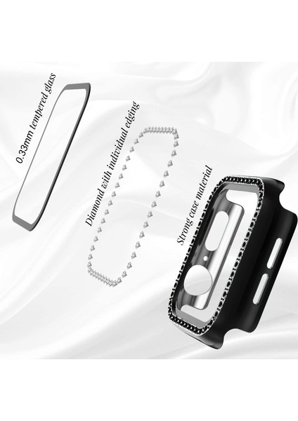 Apple Watch Seri 3 2 1 Uyumlu 42MM Önü Cam Elmas Taşlı Zarif Tam Koruma Kılıf