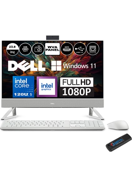 Inspiron 5430 Intel Core 5 120U 32GB 2tb SSD Intel® Graphics Windows 11 Pro 23.8 Inç Fullhd All In One Bilgisayar I5430AIO1025WP07+ Zetta Flash Bellek