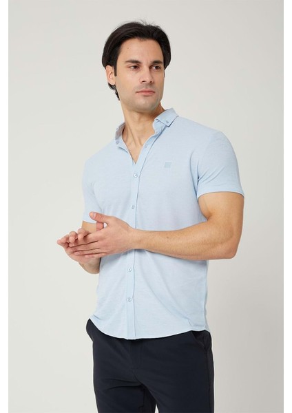 Ütü Istemeyen Kısa Kol Regular Kesim Buz Mavi Erkek Gömlek