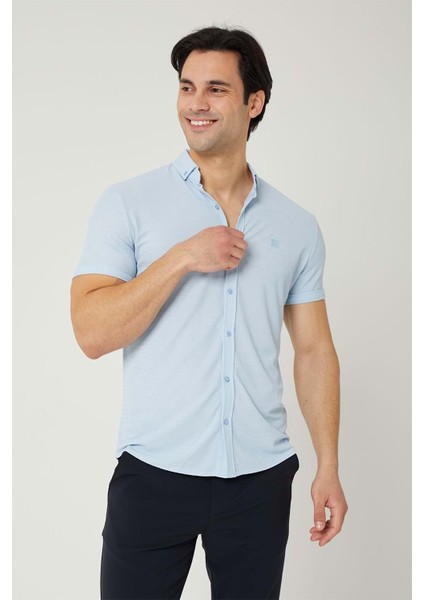 Ütü Istemeyen Kısa Kol Regular Kesim Buz Mavi Erkek Gömlek fiyatları
