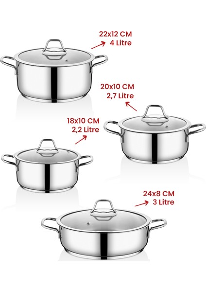 Yağmur Indüksiyon Tabanlı 8 Parça Tencere Seti
