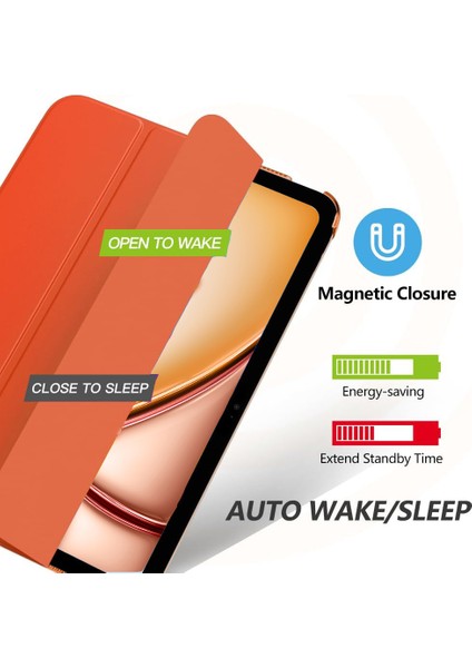 iPad Air 11 Inç 6. Nesil Yatay Standlı Uyku Modlu Basic Arkası Sert Smart Kılıf A2902 A2903 modelleri