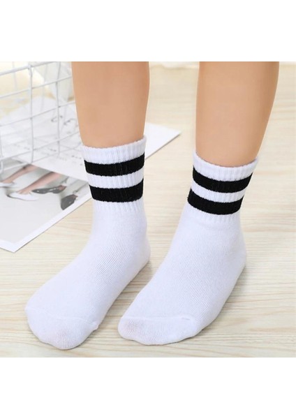 Kral Socks Kız Düz Çizgili (4 Çift) Çorap Tenis Model Pamuklu Terletmez Öğrenci Okul Çorabı