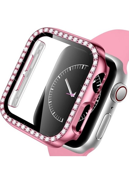 Apple Watch 42MM Önü Cam Elmas Taşlı Zarif Tam Koruma Kılıf