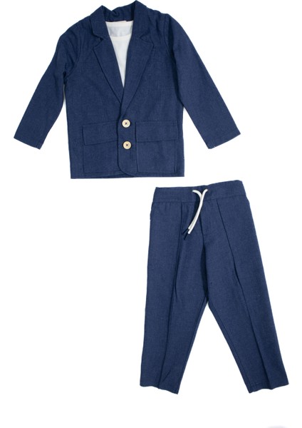 Erkek Çocuk Doğal Keten Kumaş, Pantolon, Tişört, Ceket 3'lü Takım Elbise_RG1465 fiyatları