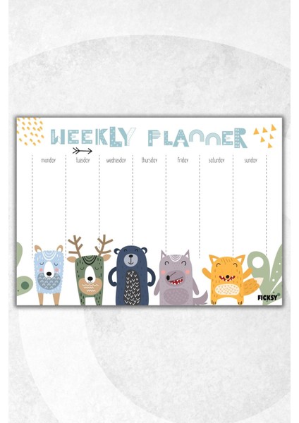 Haftalık Planlayıcı - A4 Ebat - Sevimli Hayvanlar - 30 Yaprak - Weekly Planner