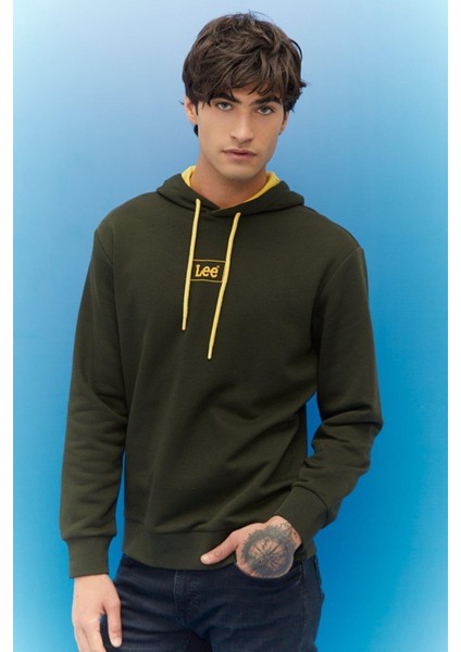 L212302801 Erkek Haki Kapüşonlu Sweatshirt