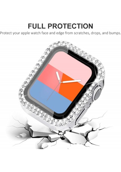 Apple Watch 38MM Önü Cam Elmas Taşlı Zarif Tam Koruma Kılıf
