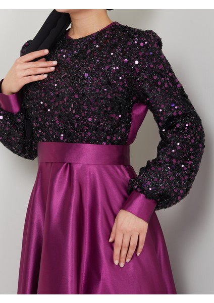 Pul Detaylı Saten Abiye 2537