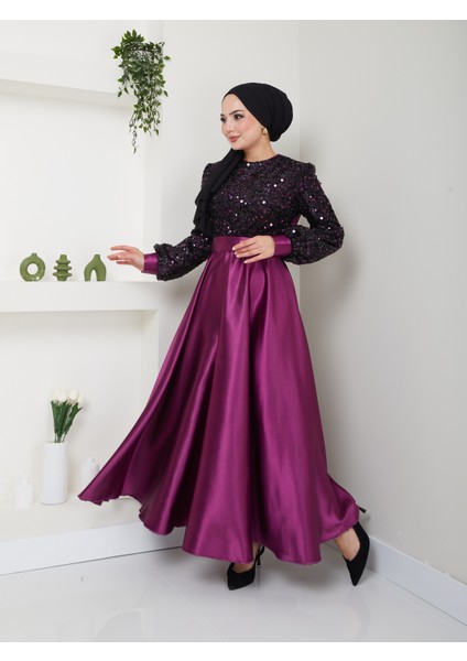 Pul Detaylı Saten Abiye 2537