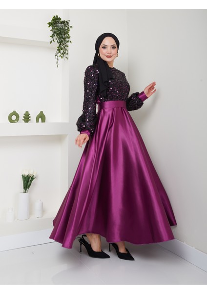 Pul Detaylı Saten Abiye 2537