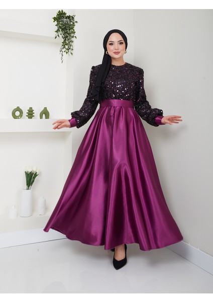 Pul Detaylı Saten Abiye 2537