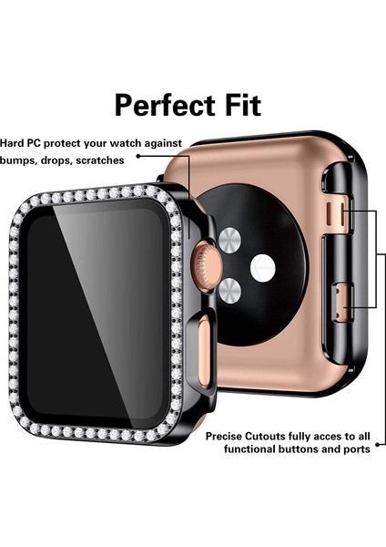 Apple Watch 38MM Önü Cam Elmas Taşlı Zarif Tam Koruma Kılıf
