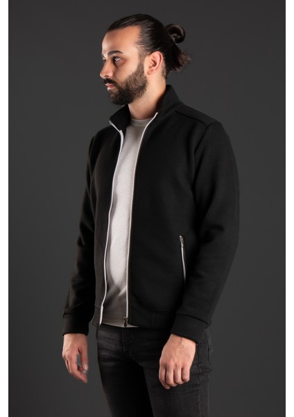 Erkek Siyah Fitilli Hırka