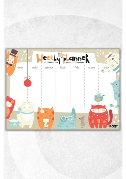 Haftalık Planlayıcı A4 Ebat Sevimli Kedi 30 Yaprak Weekly Planner