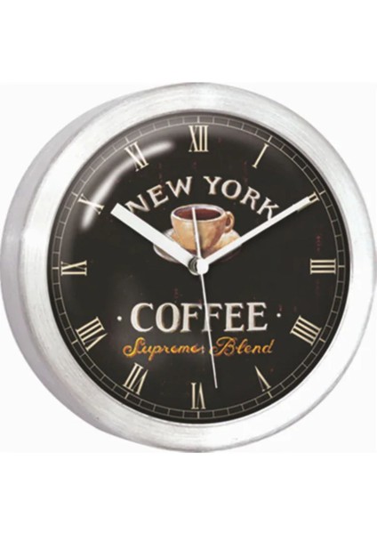 M3 Decorium Coffee New York 10 cm Çapında Mıknatıslı Buzdolabı Saati