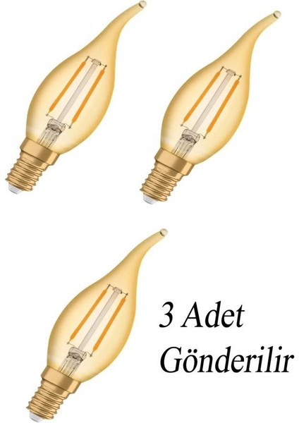 Vintage 2,5W (22W) Kıvrımlı Rustik LED Mum Ampul - (3 Adet) Sarı Dekoratif Lamba